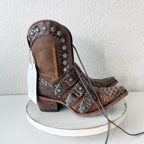 Lane SHOWDOWN Womens Cowboy Boots 7.5 Brown Short Western Cowgirl Lace-up Bootie - Picture 2 of 11